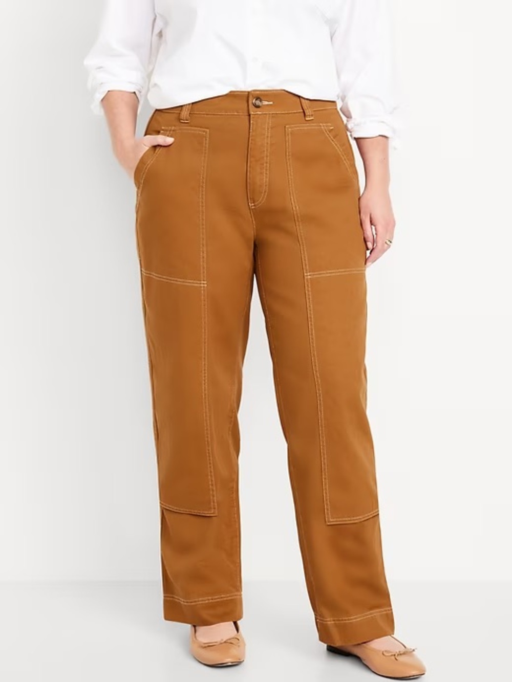 Set of Old Navy Wide-Leg Utility Pants in rust orange/olive green